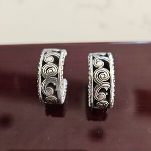 Brighton Elegant Black and Silver Hoop Earrings